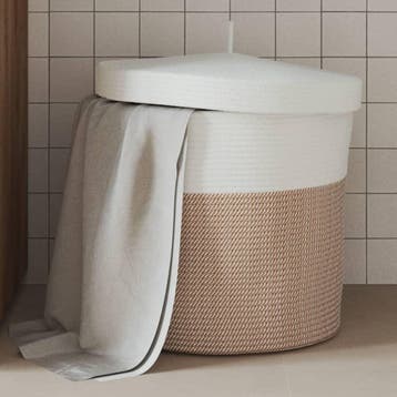 vidaXL Opbergmand met deksel Ø 40x35 cm katoen bruin en wit, Verzenden, Nieuw