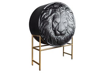 Massief Highboard LION 140cm Zwart Goud Mango Hout 3D, Ophalen of Verzenden, Nieuw