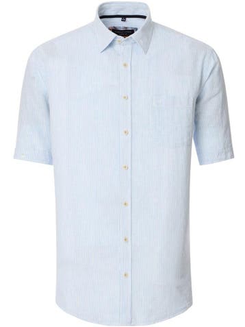 Casa Moda Lichtblauw Gestreept Overhemd Korte Mouw Linnenmix, Verzenden, Nieuw, Blauw