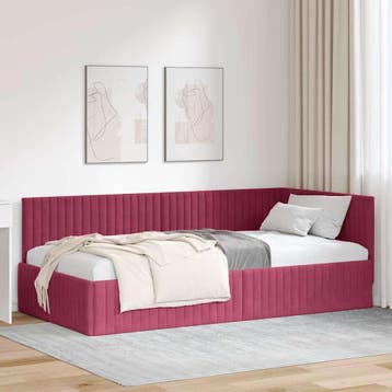 vidaXL Hoekbedframe Wijnrood 100 x 200 cm Fluweel, Eenpersoons, Verzenden, Nieuw, Stof