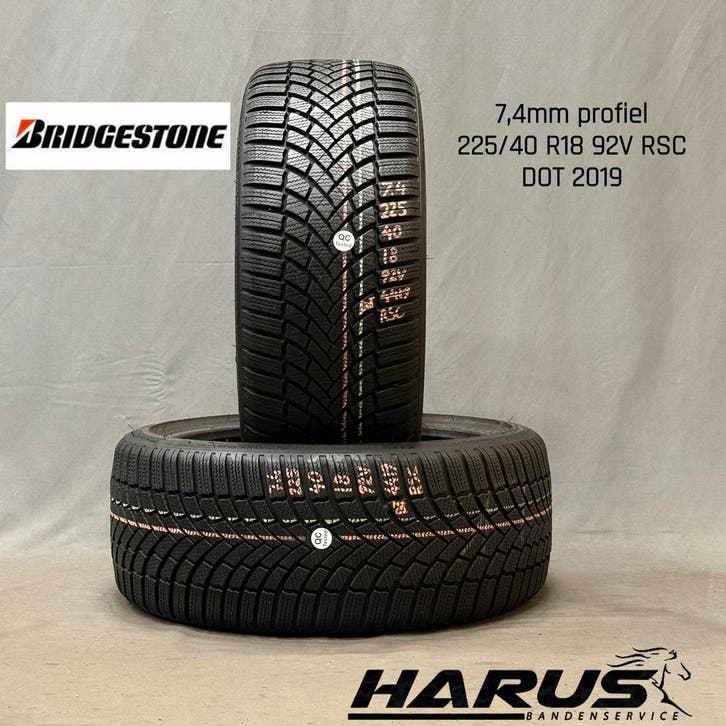 225/40/18 92V RSC Bridgestone winterbanden 7,4mm profiel 2X, Auto-onderdelen, Banden en Velgen, 18 inch, Erkend duurzaam, Winterbanden