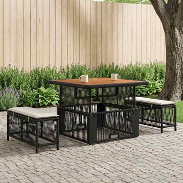 vidaXL Tuin eettafelset 3 st Beige en Crème poly rattan, Tuin en Terras, Verzenden, Nieuw, Rotan, 3 zitplaatsen