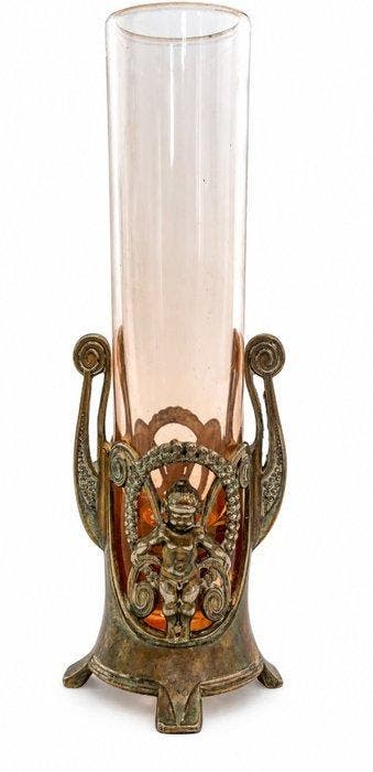 Eenbloemige vaas - glas, verzilverd metaal - Nieuwe Kunst ·