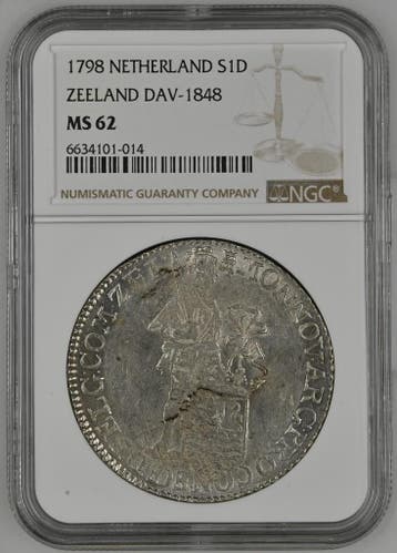 Bat. Republiek Zeeland Zilveren Dukaat 1798 NGC MS62, Verzenden, Munten