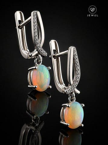 Opaal oorbellen - 925 sterling zilver - 14K witgoud verguld