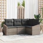 vidaXL Tuinbankenset met kussen met opslag 4 pcs Grijs poly, Verzenden, Nieuw, Rotan, 4 zitplaatsen