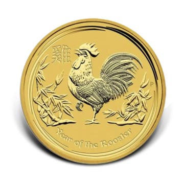 Gouden Lunar munt Year of the Rooster 2017 1/10 troy ounce, Verzenden