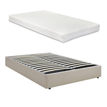 Tweepersoonsbed Nola met matras linnen 200x140 cm beige [en., Verzenden, Nieuw