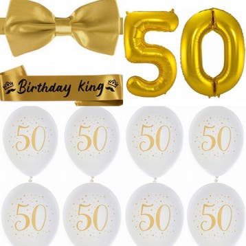 50 & Fabolous set met diadeem en sjerp deLuxe zilver en goud, Verzenden, Nieuw, Versiering, Verjaardag
