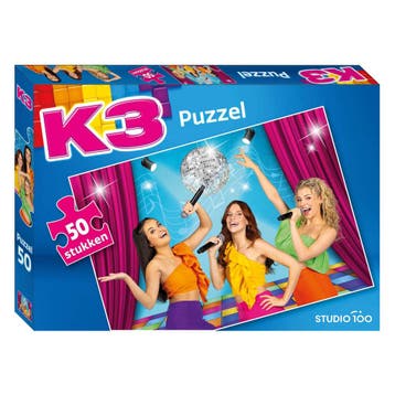 Puzzel K3 kleurrijk 50 stukjes kart van €9,99 voor €5,00, Ophalen of Verzenden, Nieuw