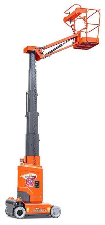 Verticale masthoogwerker, 11,2M werkhoogte, 345° rotatie bak, Zakelijke goederen, Machines en Bouw | Liften, Steigers en Ladders