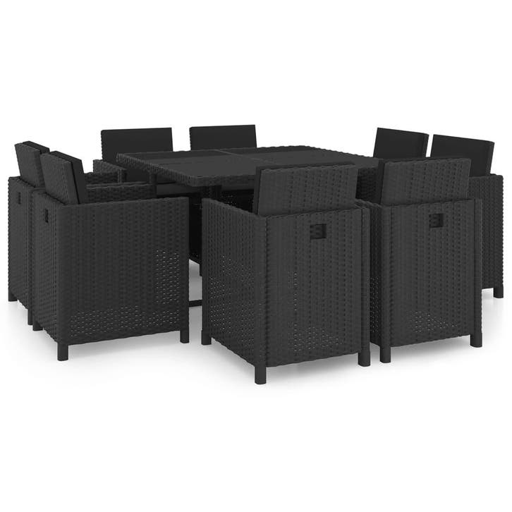 vidaXL 9-delige Tuinset met kussens poly rattan zwart, Tuin en Terras, Tuinsets en Loungesets, Tuinset, Nieuw, 8 zitplaatsen, Verzenden
