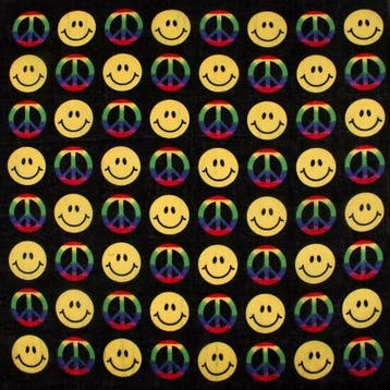 Haarband Bandana Zakdoek 55cm – Smiley Print – Zwart Geel, Nieuw