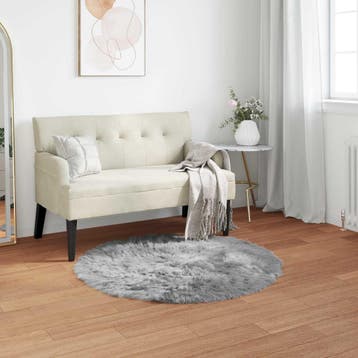 vidaXL Tapijt van imitatie TAFALLA Grijs Ø 80 cm Polyester, Verzenden, Nieuw, Grijs