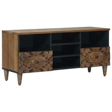 vidaXL TV-kast met lade Bruin 100 x 33,5 x 46 cm Massief, Huis en Inrichting, Woonaccessoires | Cd- en Dvd-rekken, Verzenden, Nieuw