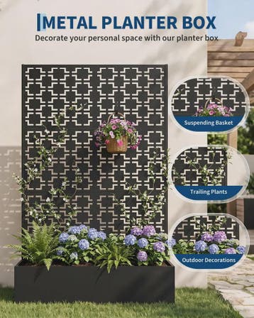 Metalen Plantenbak met Geometrisch Trellis Scherm - 180 cm H, Verzenden