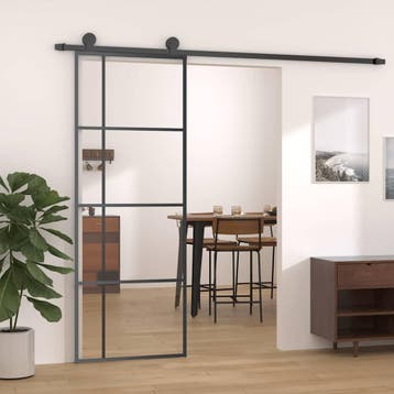 vidaXL Schuifdeur 76x205 cm ESG-glas en aluminium zwart, Verzenden, Nieuw