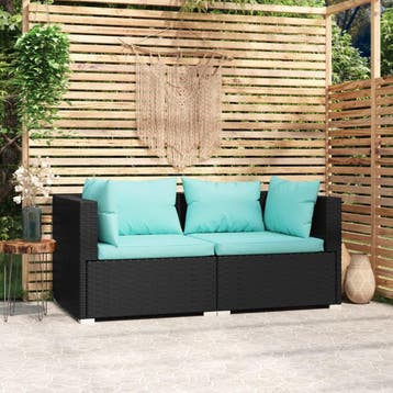 vidaXL Tweezitsbank met kussens poly rattan zwart, Verzenden, Nieuw
