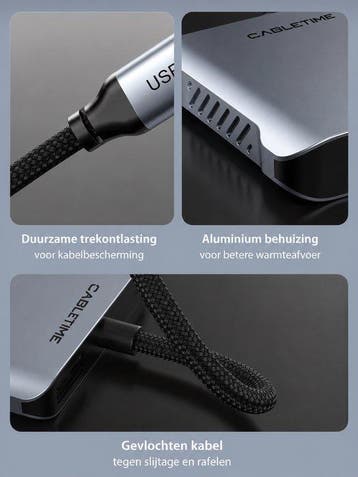 Cabletime 5-in-1 USB-C Hub - HDMI 4K 60Hz, Nieuw, Ophalen of Verzenden, Laptop, Cabletime