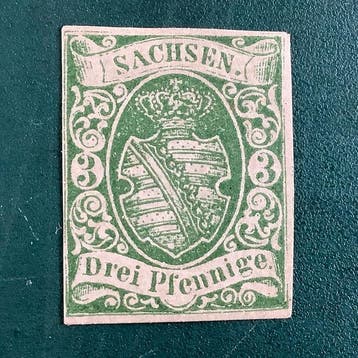 Saksen 1851 - 3 Pfenninge wapenschild gekeurd Feldman - MH -, Gestempeld