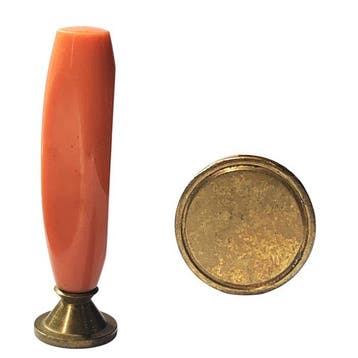 Elegant Antique Victorian Natural Coral and Brass Wax Seal