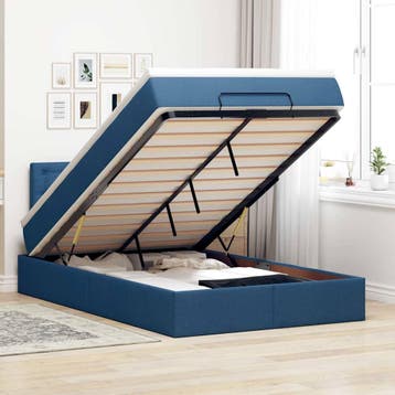 vidaXL Bed poef met matras en LEDs 120x200 cm stof blauw, Nieuw, Twijfelaar, 120 cm, 200 cm
