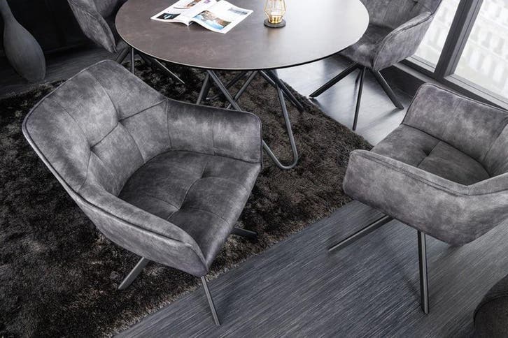 Design stoel LOFT donkergrijs fluweel draaibaar zwart, Huis en Inrichting, Stoelen, Ophalen of Verzenden