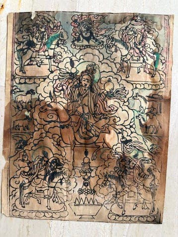 Mongools–Tibetaanse Boeddhistische Amulet Houtsnede –