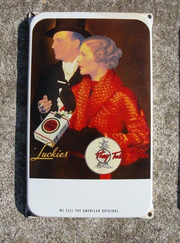 Lucky Strike - LUCKY STRIKE EMAILLE SCHILD VINTAGE RETRO, Antiek en Kunst