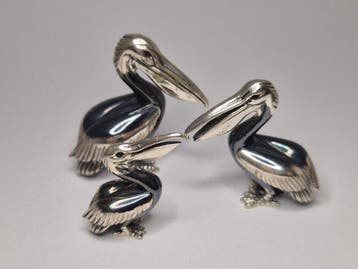 Saturno - Figuur - Silber Emaille Pelikanfamilie - Miniatur,