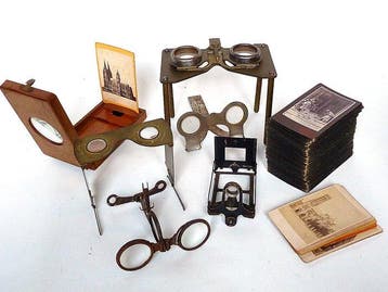 Stereoscopic and optical lot of viewers and antique