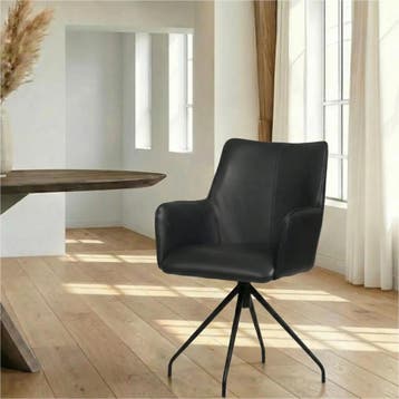 Leren eetkamerstoel Wave - Granada Black (zwart) - Spinpoot, Ophalen of Verzenden, Nieuw, Leer, Bohemian, Eigentijds, Industrieel, Modern, Scandinavisch