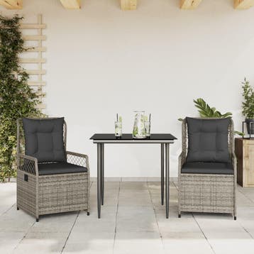 vidaXL 3-delige Tuinset met kussens poly rattan grijs, Tuin en Terras, Verzenden, Nieuw, 2 zitplaatsen, Tuinset