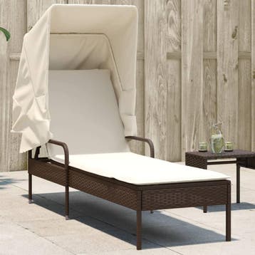 vidaXL Ligbed met luifel poly rattan bruin, Verzenden, Nieuw