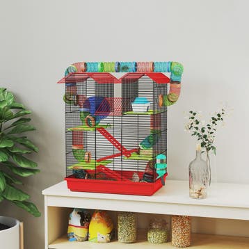 Grote Hamsterkooi met Tunnel, Loopwiel en Voerbak - 47x30x59, Verzenden, Nieuw