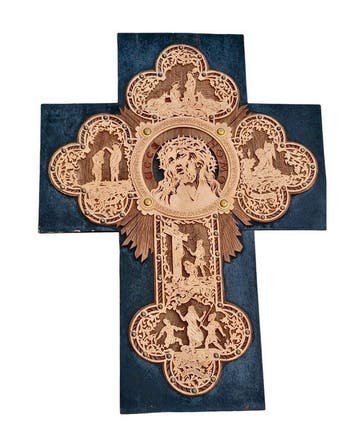 Reliëf, Christ en croix de vie - XL - 69.5 cm - Hout, Antiek en Kunst, Antiek | Boeken en Bijbels