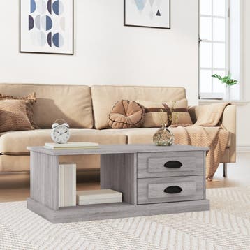 vidaXL Salontafel 90x50x35 cm bewerkt hout grijs sonoma, 50 tot 100 cm, Verzenden, Nieuw, 50 tot 100 cm