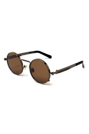 KIMU® Ronde Zonnebril Hipster Brons Montuur Rond Bruine Glaz, Ophalen of Verzenden, Nieuw, Bruin
