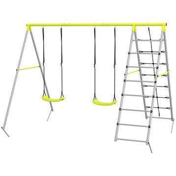TRUUSK Dubbele Schommelset - Met Klimnet en Ladder - Staal -, Verzenden, Nieuw