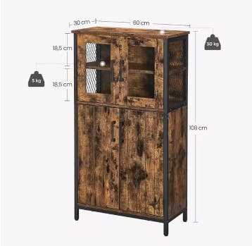 Industriële keukenkast met glasdeuren – highboard 60×30×108, Verzenden, Nieuw