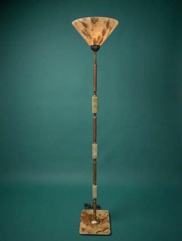 Staande lamp - Brons, melkglazen - Vintage torchère