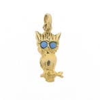 Gouden hanger van een uil met turquoise (Hanger of bedel), Ophalen of Verzenden, Gebruikt, Goud, Overige merken
