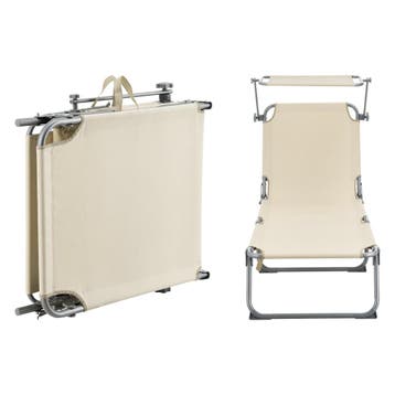 Ligbed met luifel Getaria 189x57x28 cm 115 kg beige [en.casa, Verzenden, Nieuw