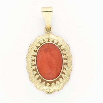 Hanger - 14 karaat Geel goud - Bloedkoraal, Sieraden, Tassen en Uiterlijk