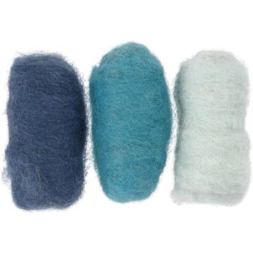 Gekaarde Wol, blauw harmonie, 3x10 gr/ 1 doos, Nieuw