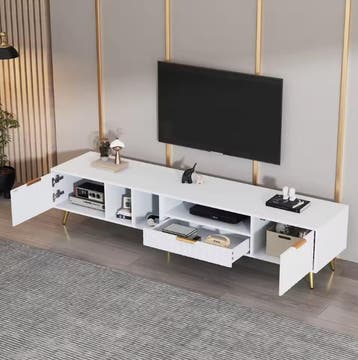 TV-meubel 180 cm – Wit lowboard met deuren, lade en vakken, Verzenden, Nieuw