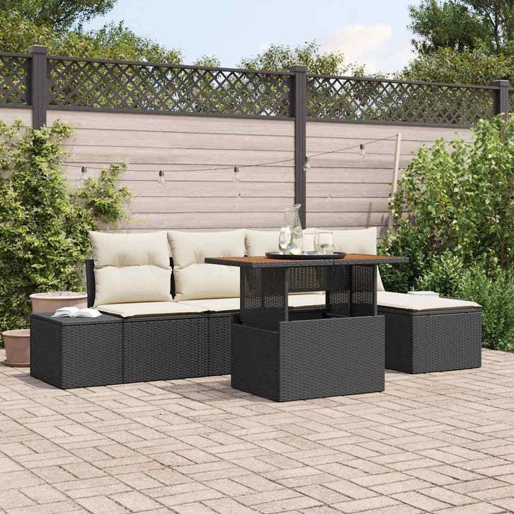 vidaXL Tuin Sofa Set met opslag 6 pcs Zwart Poly riet, Tuin en Terras, Tuinsets en Loungesets, Nieuw, 6 zitplaatsen, Rotan, Verzenden