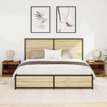 vidaXL Nachtkastje met lade 2 pcs Oudhout 50 x 40 x 45 cm, Huis en Inrichting, Slaapkamer | Nachtkastjes, Minder dan 45 cm, Verzenden