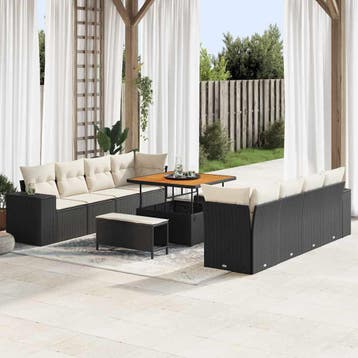 vidaXL Tuin Sofa Set Zwart en Crème poly rattan, Verzenden, Nieuw, Rotan