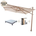 Siesta premium zweefparasol 300x300 cm houtlook sand 4, Tuin en Terras, Ophalen of Verzenden, Nieuw